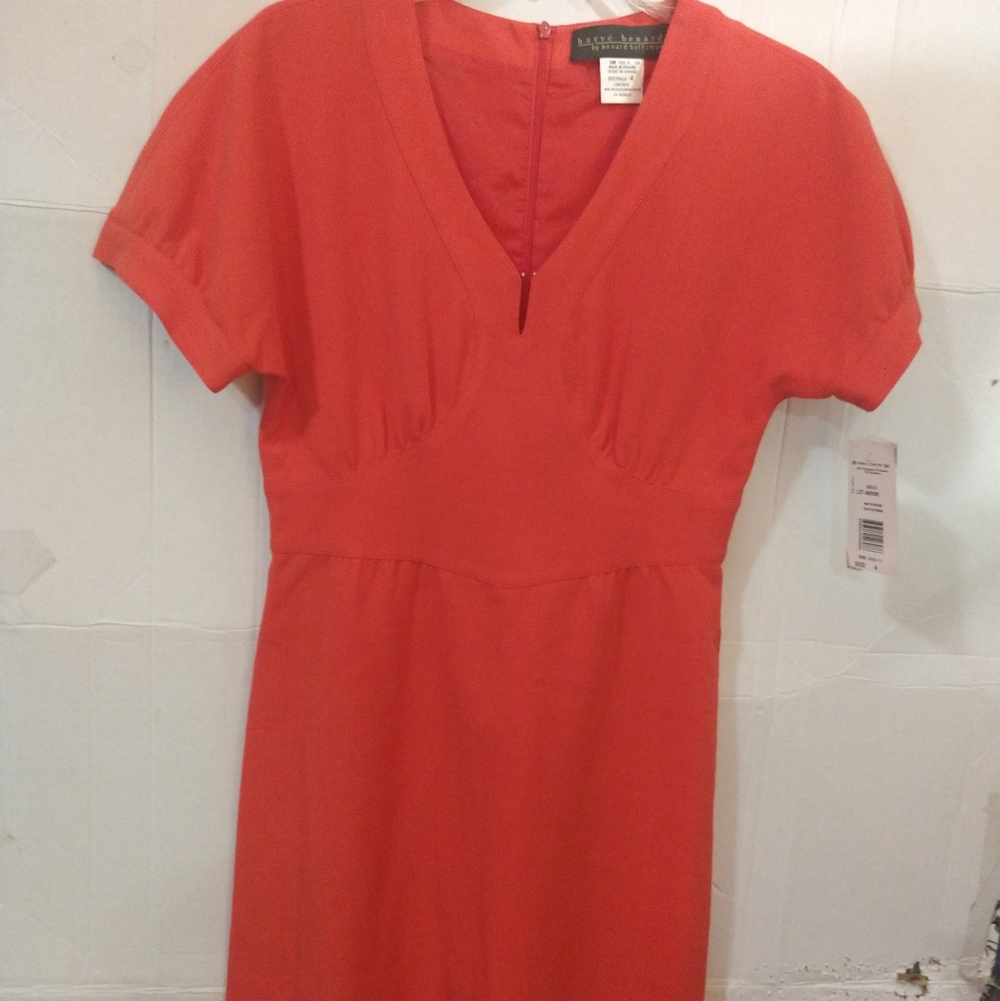 Bright Red Orange tailored Harvey Bernard secretary madmen hourglass dress